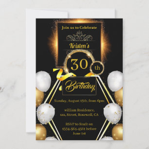Gold and Black 30th Birthday Invitation