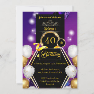 Gold and Black 40th Birthday Invitation