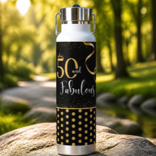 Gold and Black 50 and Fabulous Water Bottle