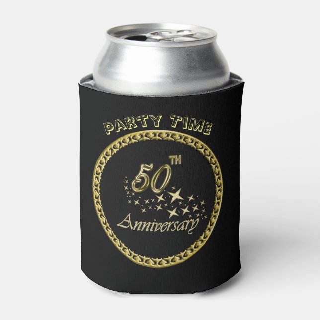 Gold and black 50th Anniversary Celebration Can Cooler (Can Front)