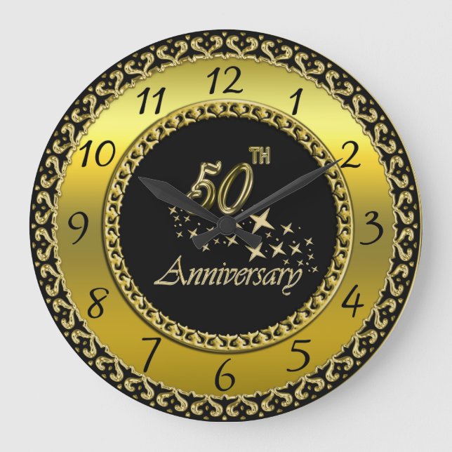 Gold and black 50th Anniversary Celebration  Large Clock (Front)