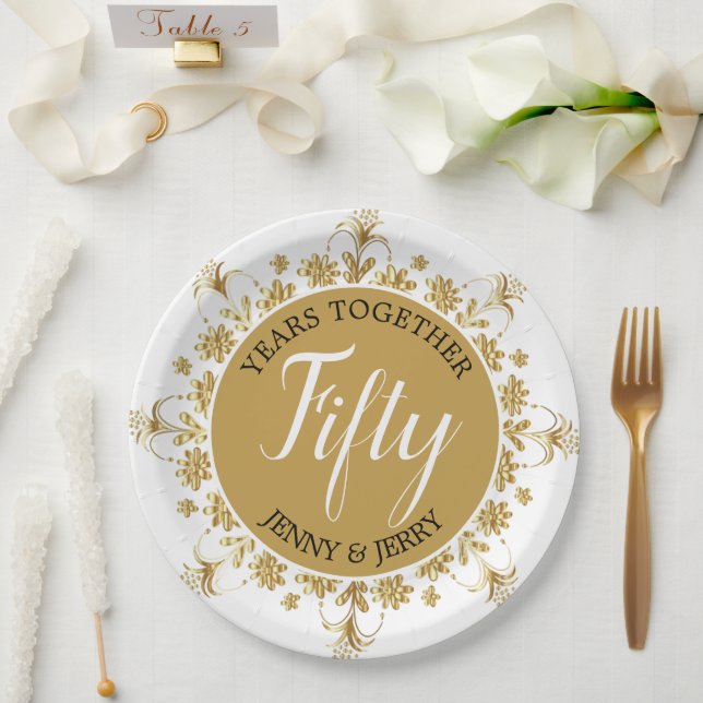 Gold and Black 50th Anniversary Paper Plate (Wedding)