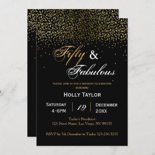 Gold and Black 50th birthday invitation
