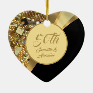 Gold and black 50th Golden Anniversary Ceramic Tree Decoration