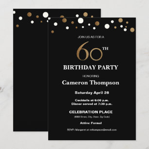 Gold and black, 60th Birthday Party Invitation