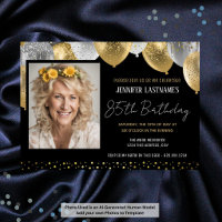 Gold and Black 85th Birthday Photo Invitation