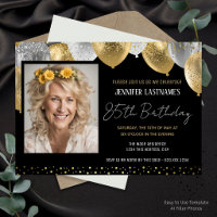Gold and Black 85th Birthday Photo Invitation