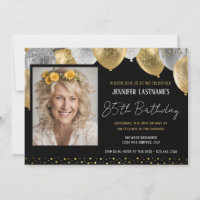 Gold and Black 85th Birthday Photo Invitation