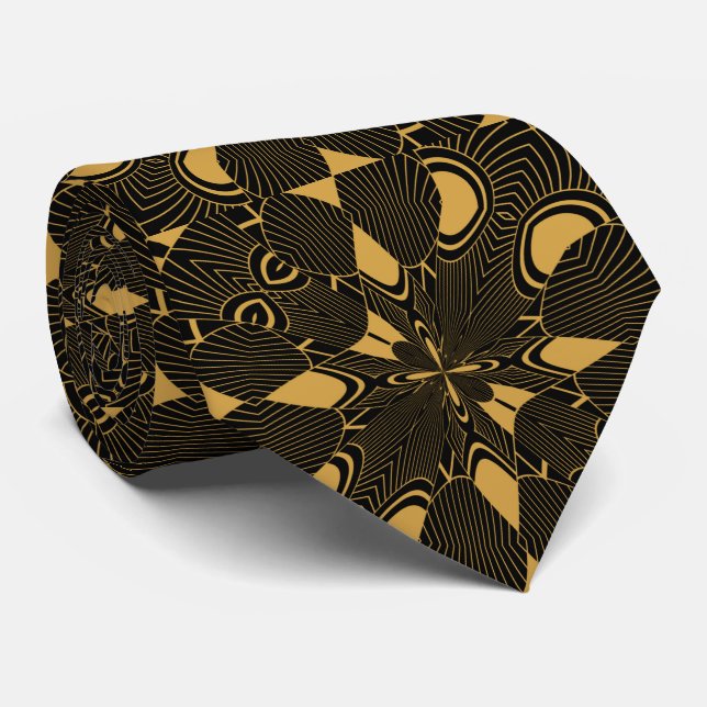 Gold and Black Abstract Art Deco Tie (Rolled)