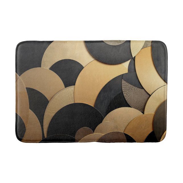 Gold and Black Abstract Geometric Pattern Bath Mat (Front)