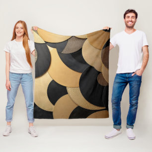 Gold and Black Abstract Geometric Pattern Fleece Blanket