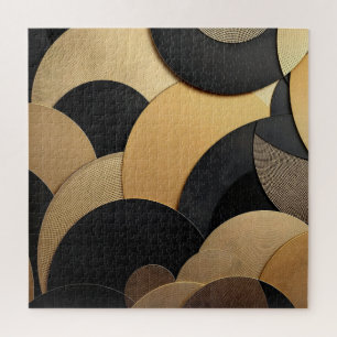 Gold and Black Abstract Geometric Pattern Jigsaw Puzzle