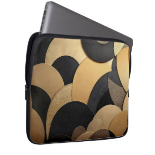 Gold and Black Abstract Geometric Pattern Laptop Sleeve