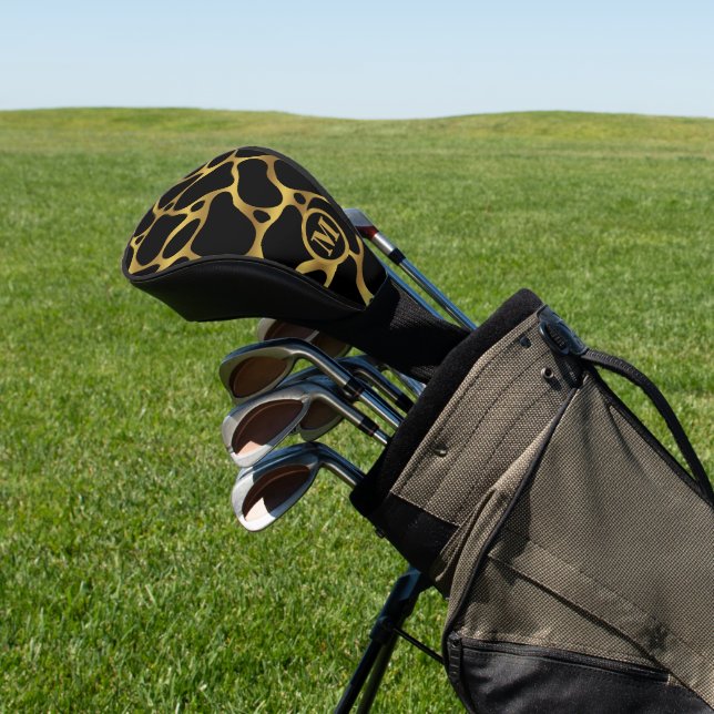 Gold and black abstract giraffe pattern golf head cover (In Situ)