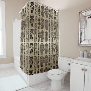Gold and Black African Style Motif Design Shower Curtain