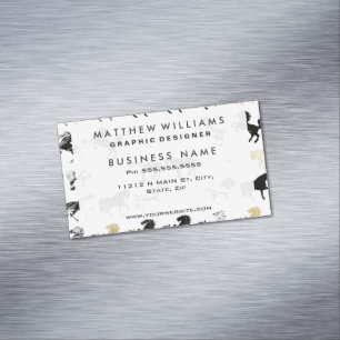 Gold and Black and White Marble Modern Horses Magnetic Business Card