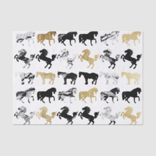 Gold and Black and White Marble Modern Horses Tissue Paper