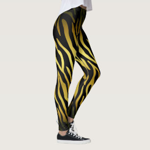 Gold and black animal fur print, tiger stripes pat leggings