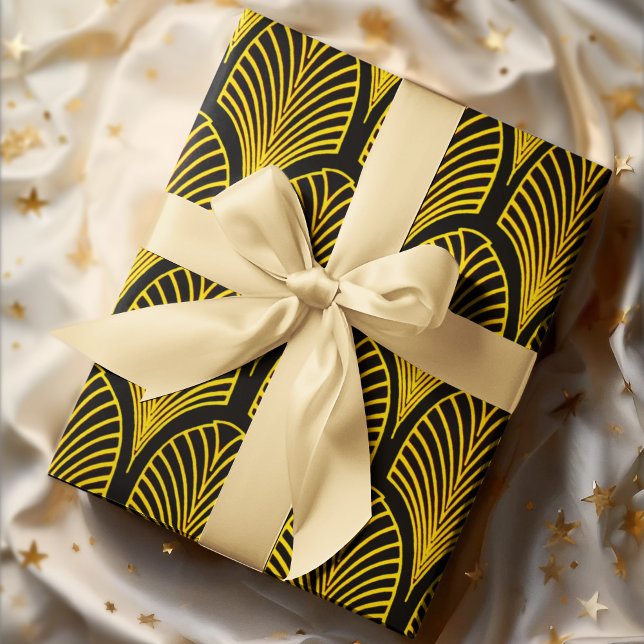 Gold and Black Art Deco Arches Pattern Wrapping Paper Sheet (Creator Uploaded)