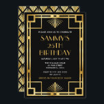 Gold and Black Art Deco Birthday Party Invitation<br><div class="desc">This elegant and glamourous birthday invitation features an art deco gold frame on a black background. The text combines decorative and modern sans serif fonts for a retro and vintage look. This is perfect for a 1920s Great Gatsby theme.</div>