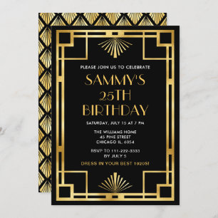 Gold and Black Art Deco Birthday Party Invitation