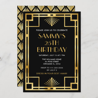 Gold and Black Art Deco Birthday Party Invitation