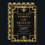 Gold and Black Art Deco Birthday Party Invitation<br><div class="desc">This elegant and glamourous birthday invitation features an art deco gold frame on a black background. The text combines decorative and modern sans serif fonts for a retro and vintage look. This is perfect for a 1920s Great Gatsby theme.</div>