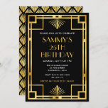 Gold and Black Art Deco Birthday Party Invitation<br><div class="desc">This elegant and glamourous birthday invitation features an art deco gold frame on a black background. The text combines decorative and modern sans serif fonts for a retro and vintage look. This is perfect for a 1920s Great Gatsby theme.</div>