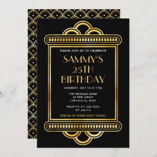 Gold and Black Art Deco Birthday Party Invitation