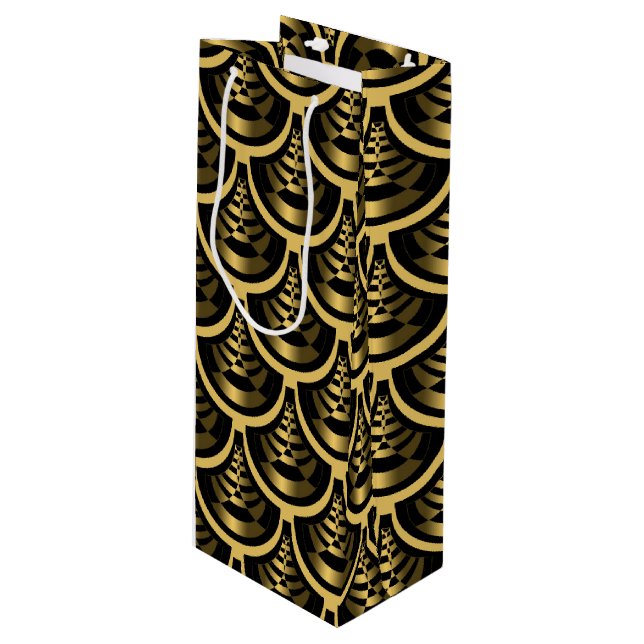 Gold and Black | Art Deco Classy Wine Gift Bag (Front Angled)
