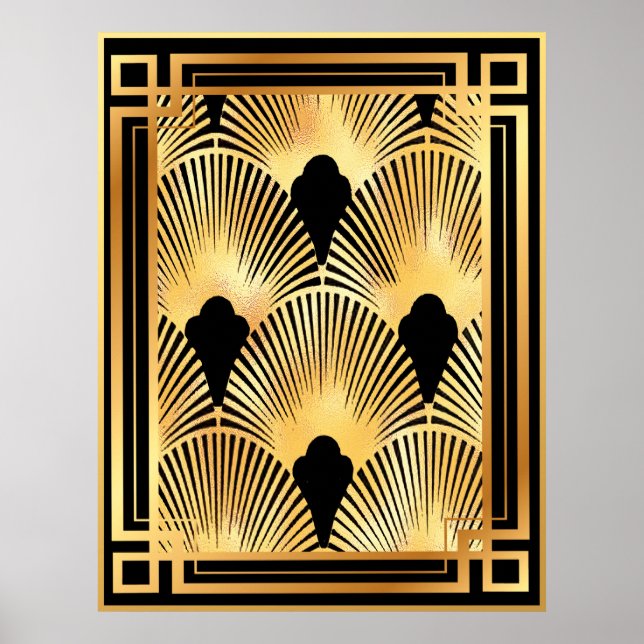 Gold and Black Art Deco Fan Design Poster (Front)