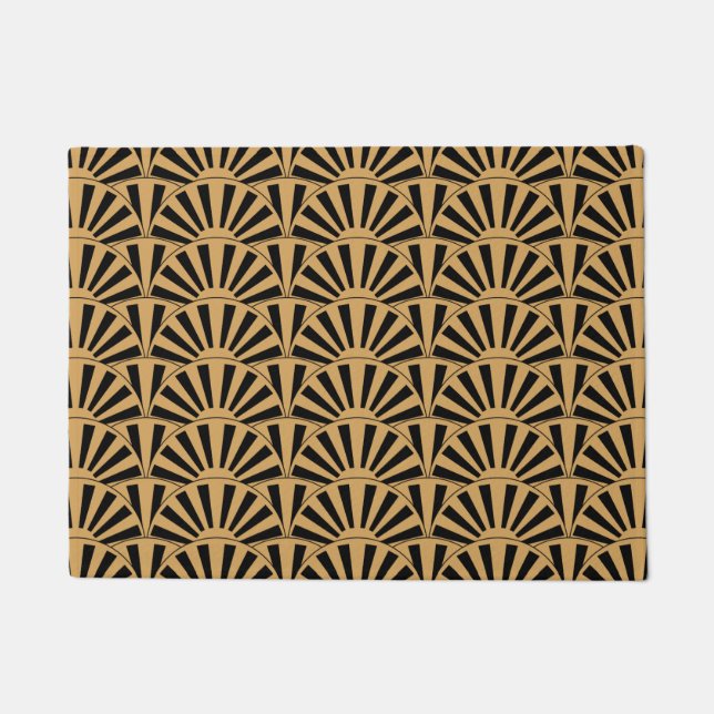 Gold and Black Art Deco Fan Flower Motif Doormat (Front)