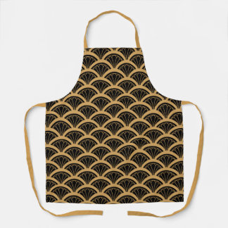 Gold and Black Art Deco Fan Flower Pattern Apron