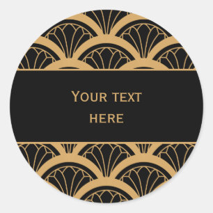 Gold and Black Art Deco Fan Flower Pattern  Classic Round Sticker