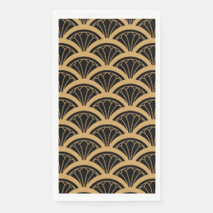 Gold and Black Art Deco Fan Flower Pattern Napkin