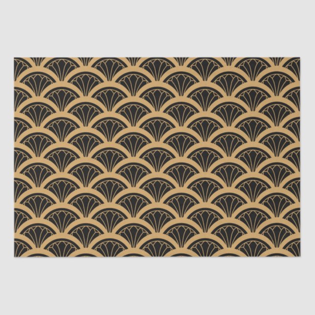 Gold and Black Art Deco Fan Flower Pattern Tissue Paper (Front)