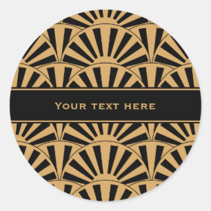 Gold and Black Art Deco Fan Flowers Motif Classic Round Sticker