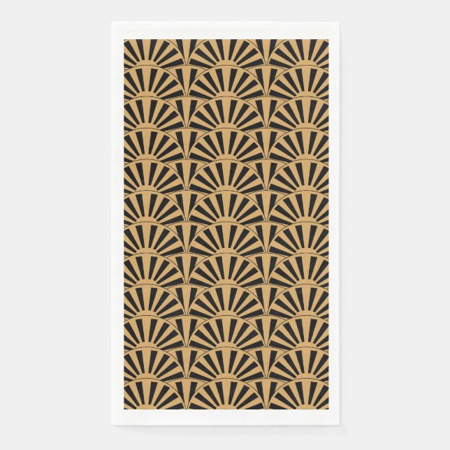 Gold and Black Art Deco Fan Flowers Motif Napkin (Front)
