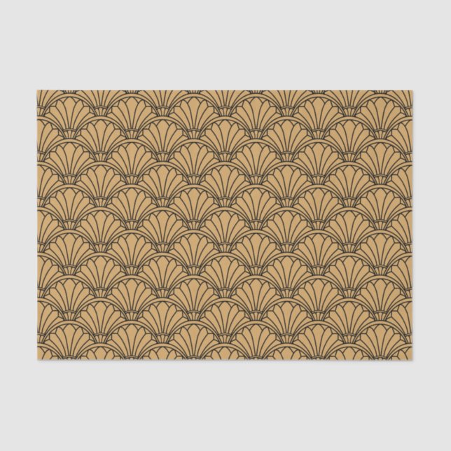 Gold and Black Art Deco Fan Flowers Motif Tissue Paper (Front)