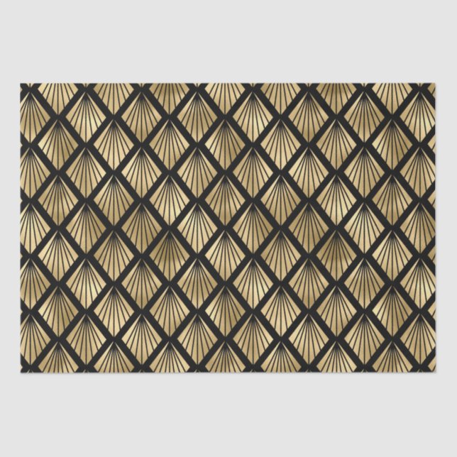 Gold and Black Art Deco Geometric Fan Tissue Paper (Front)