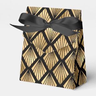 Gold and Black Art Deco Geometric Fans Favour Box