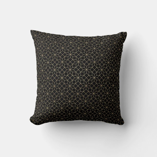Gold and black art-deco geometric pattern no.3 cushion (Front)