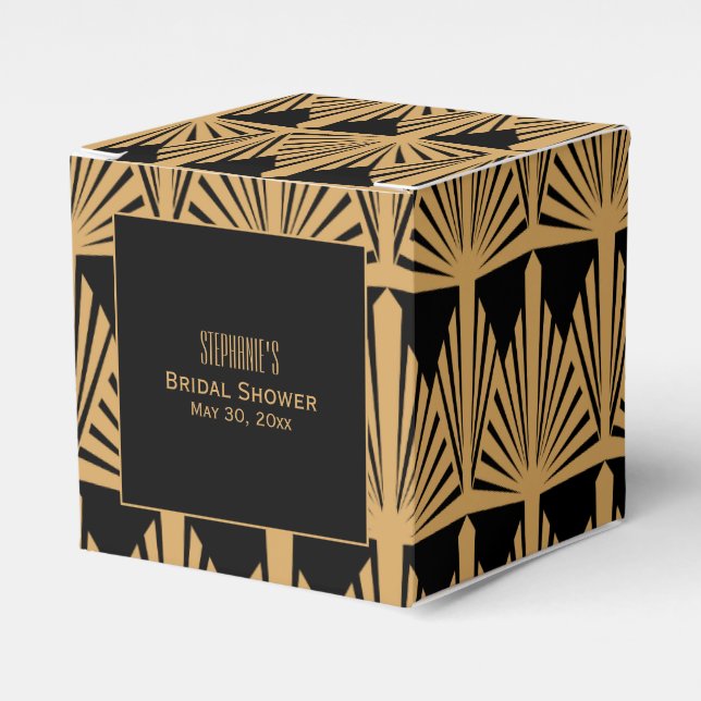 Gold and Black Art Deco Pattern Bridal Shower Favour Box (Front Side)