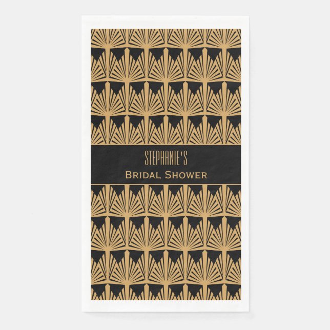 Gold and Black Art Deco Pattern Bridal Shower Napkin (Front)