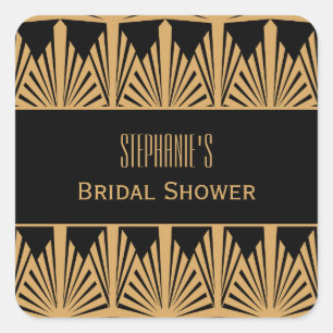 Gold and Black Art Deco Pattern Bridal Shower Square Sticker