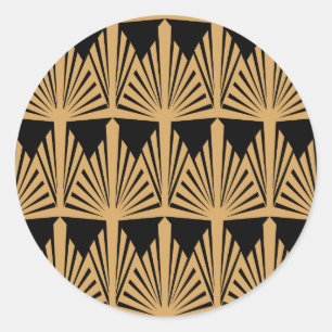 Gold and Black Art Deco Pattern Classic Round Sticker