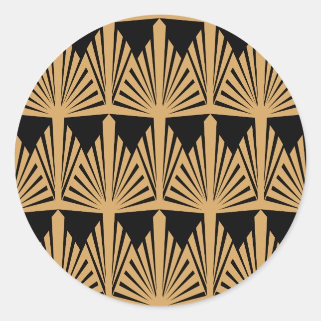 Gold and Black Art Deco Pattern Classic Round Sticker (Front)