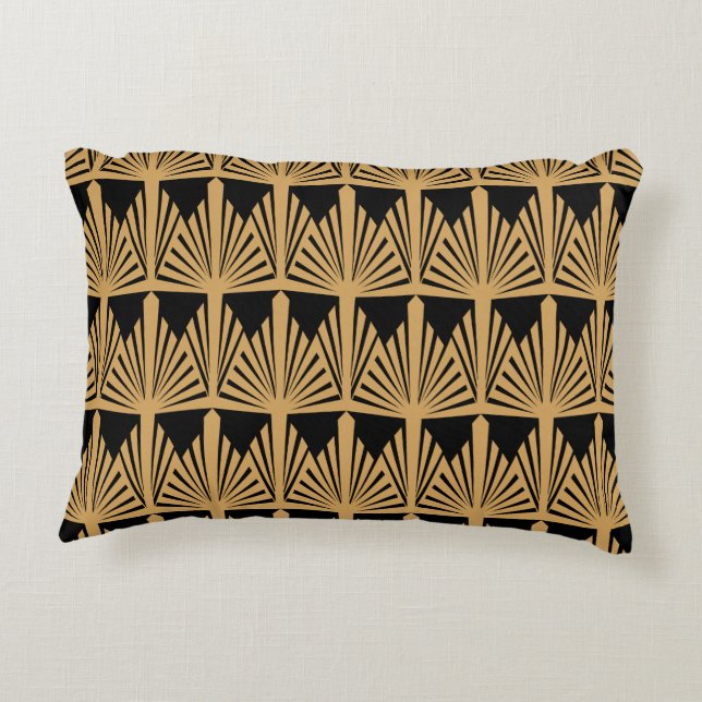 Gold and Black Art Deco Pattern Decorative Cushion (Back)