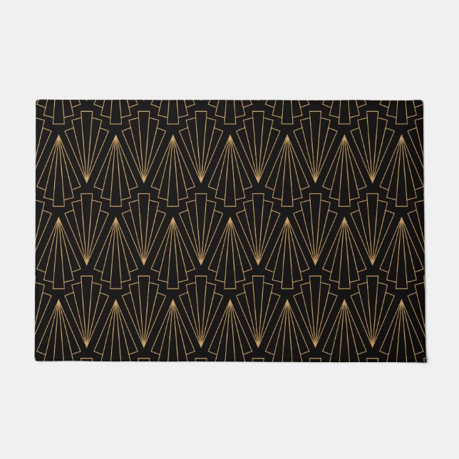 Gold and Black Art Deco Pattern Doormat (Front)