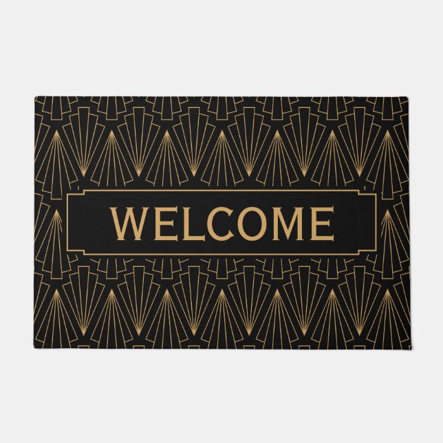 Gold and Black Art Deco Pattern Doormat (Front)